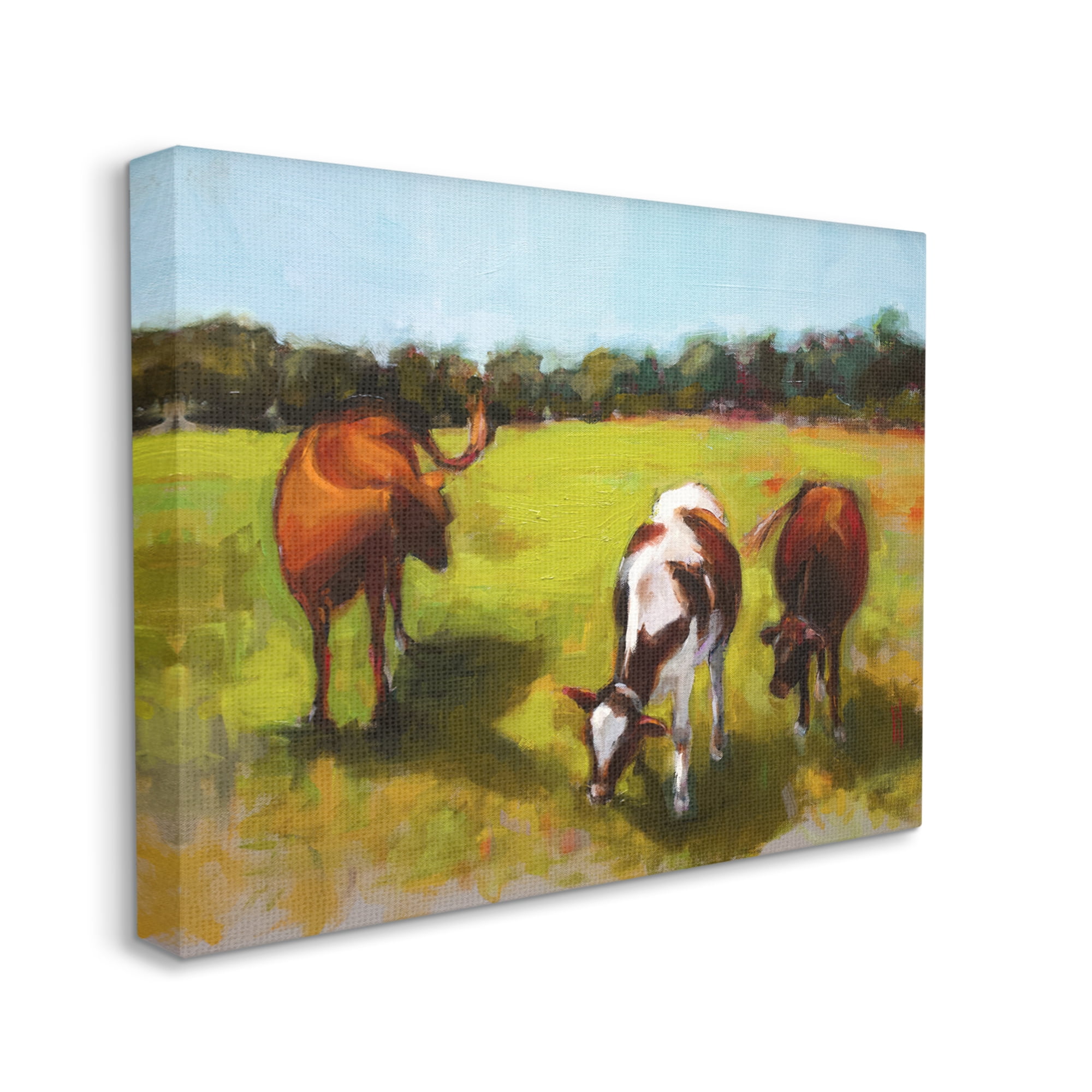Stupell Industries Cattle in Countryside Painting Animals & Insects Painting Gallery Wrapped Canvas Print Wall Art, 20 x 16