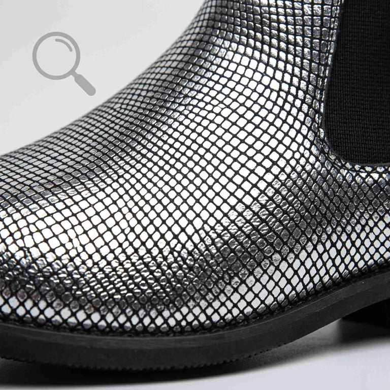Men's Silver Metallic Mesh Chelsea Boots - Pointed Toe Slip-On