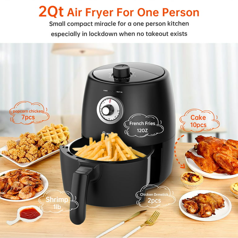 Moosoo 2Qt Air Fryer, Mini Air Fryer with Dishwasher Safe Basket, Black 