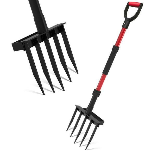 Pitch Fork for Garden, 5-Tine Heavy Duty Pitchfork with Tilt Bracket, 41 Inch Gardening Fork for Digging, Composting, Spading, Cultivating Soil, Meta