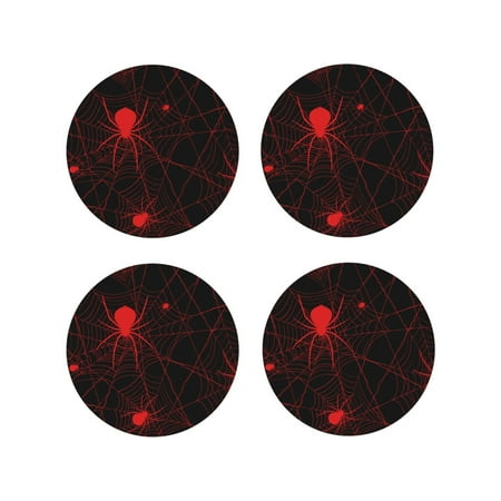

Tideii Red Spider On The Web for Leather Coasters 4 Pieces Anti-fouling and Anti-scalding Decorative Coasters Suitable for Restaurants Kitchens Coffee Shops-Round Shape