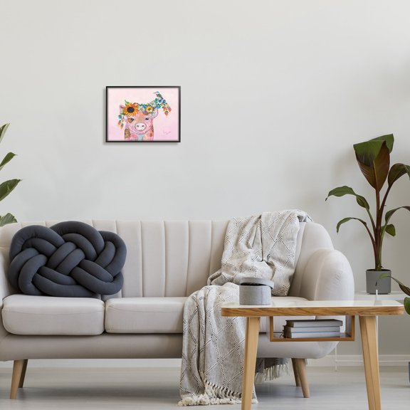 Stupell Industries Floral Pink Little Piggy & Bird Animal Collage Painting Black Framed Art Print Wall Art, Design by Lisa Morales