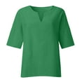 thumbnail image 5 of YUGYXL Womens Cotton Linen 3/4 Sleeve T Shirt Summer Loose Fit V-Neck Blouse Breathable Soft Solid Color Oullover Tops Going Out Loungewear Green,XXXXXL, 5 of 6