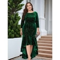thumbnail image 5 of Plus Size Dresses for Women 3/4 Sleeves Mermaid High Low Hem Maxi Velvet Formal Dress Green XXL, 5 of 8