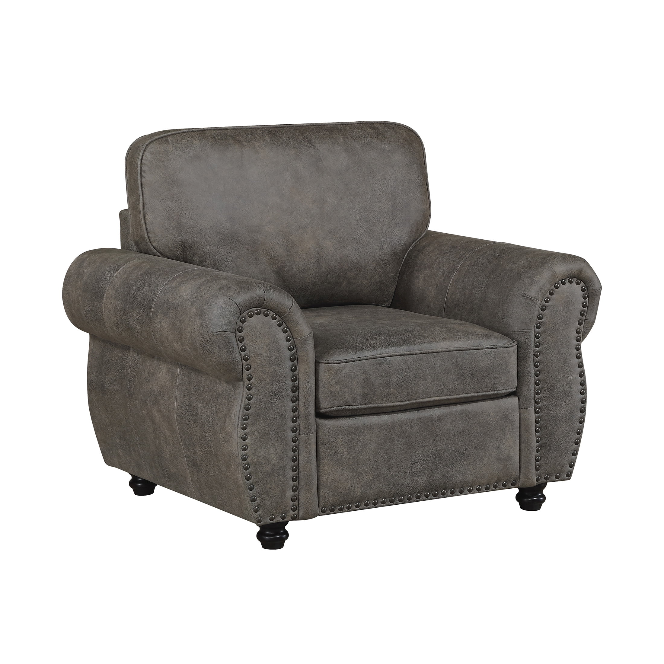 OakvillePark Solvane Microfiber Chair with Rolled Arm, Nailhead Trim, Brownish Gray