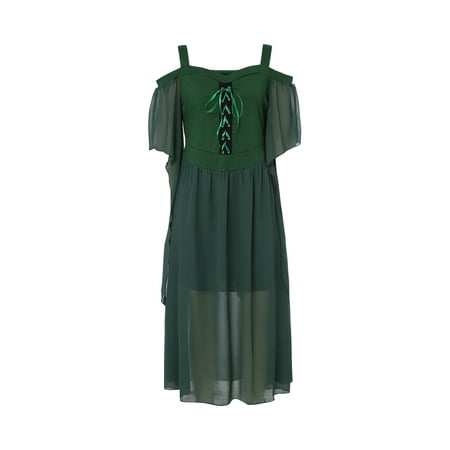 

SHIBAOZI Womens Goth Witch Halloween Dress Plus Size Off Shoulder Tie Front Lace Fly Sleeve One-Piece Long Dresses