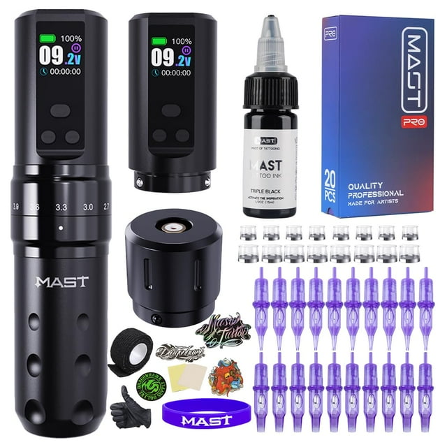 Kit de tatuaje MAST Fold2 Pro con 2 baterías y fuente de alimentación