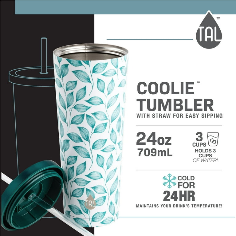 TAL Stainless Steel Coolie Tumbler with Straw 24 fl oz, Green Leaf -  Tumblers