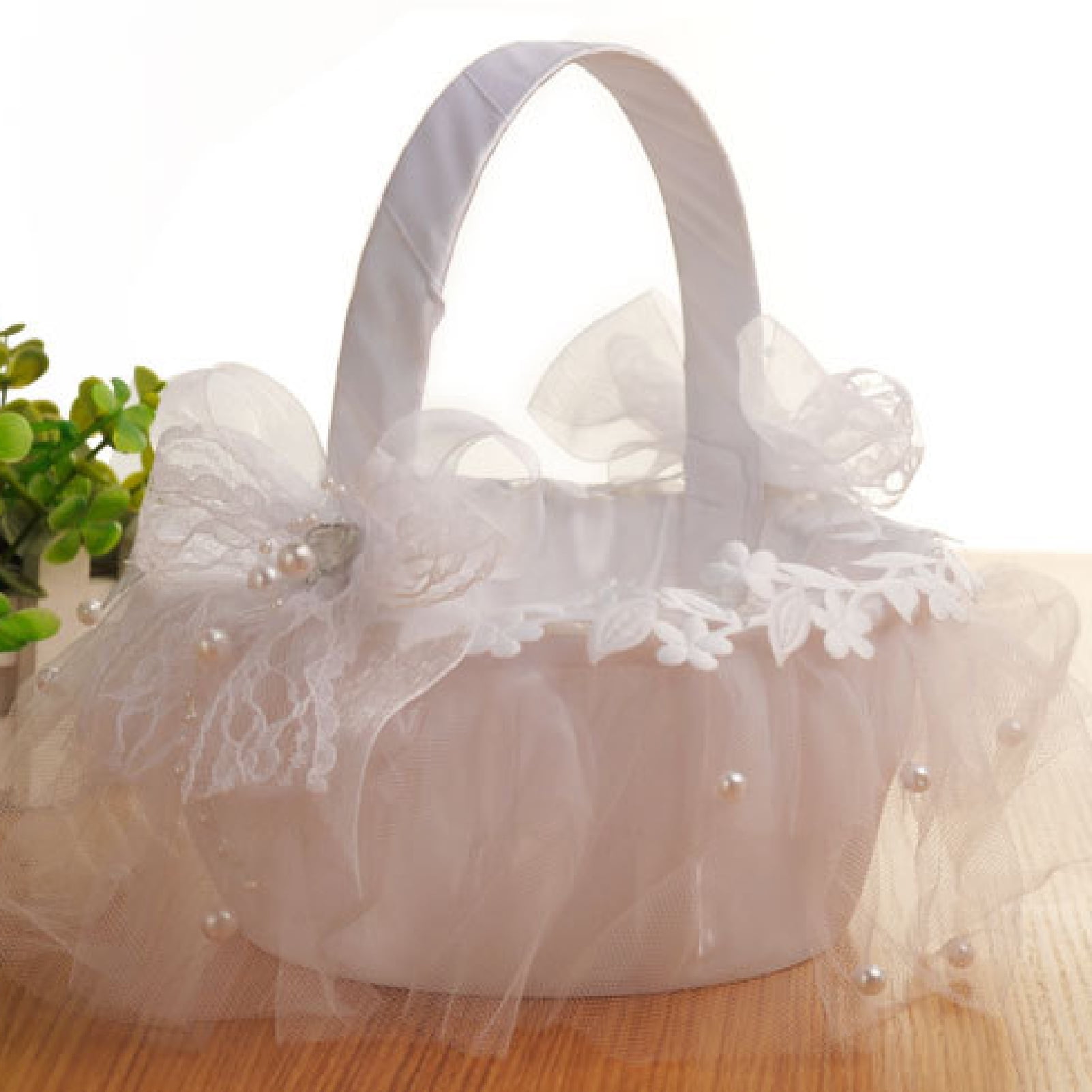 leaveforme 1 Pcs Flower Girl Baskets for Wedding,White Flower Girl Basket ,Large Wedding Baskets