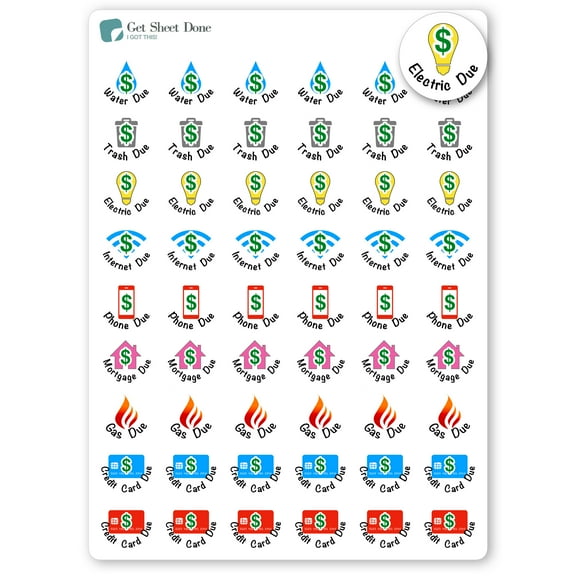 Pay Bills Planner Stickers / Chore Reminder Stickers / Bills Budget Stickers / Bullet Journaling / Bujo / Essential Productivity Stickers