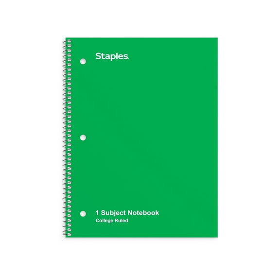 Staples 1-Subject Notebook 8" x 10.5" College Ruled 70 Sh. Green TR27502M/27502