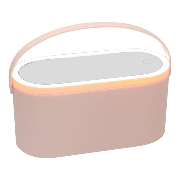 Unique Bargains Portable Makeup Organizator with LED Lighted Mirror Touch Switch Mirror Pink