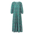 thumbnail image 5 of Women Casual Maxi Dress Bohemian Floral V Neck Puff Short Sleeve Beach Tiered Sundress Long Swing Dress, 5 of 6