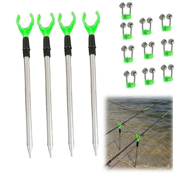 Emlimny 4 Pack Telescopic Fishing Rod Holders with 10 Alarm Bells for Ground Fishing Rod Holders Stand Fishing Pole Rack