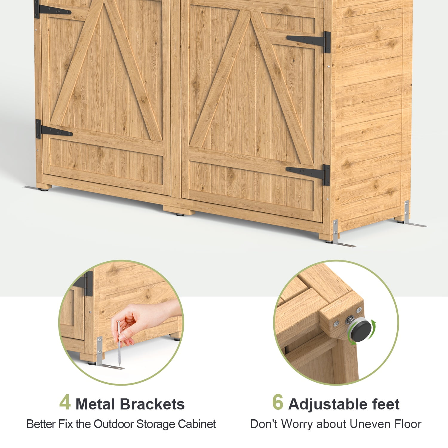 Lofka Wooden Outdoor Storage Shed with Asphalt Roof, Solid Fir Wood Garden Cabinet, Natural