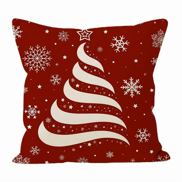 Fundas de almohada navideñas con fondo rojo y diseño de copos de nieve