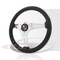 thumbnail image 4 of AJP Distributors Universal 14" 350mm 6 Bolts Holes Heavy Duty Steel Steering Wheel Black Wood Chrome Deep Dish 3 Spokes Light Weight w/ Horn Button Replacement JDM VIP Sport Grip, 4 of 5