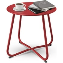 YEXJ Patio Side Table, Round Metal Steel Weather Resistant Portable Patio Table， Outdoor and Indoor Patio Small Table for Garden Balcony Yard,Metal,dark Red