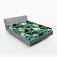 thumbnail image 2 of Ambesonne Flowers Fitted Sheet, Floral Botany Pattern Print, King Size, Mustard Teal Blue, 2 of 5