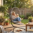 thumbnail image 2 of Outsunny Chaise Oeuf Suspendue avec Repose-Pieds Rétractable, Gris Pâle, 2 of 10