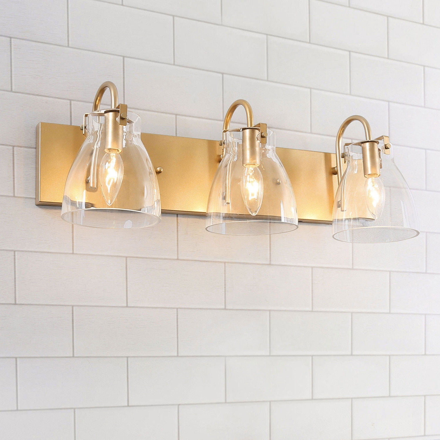 LNC 3-Light Gold Cylinder Clear Glass Modern Bathroom Vanity Lighting Fixutre