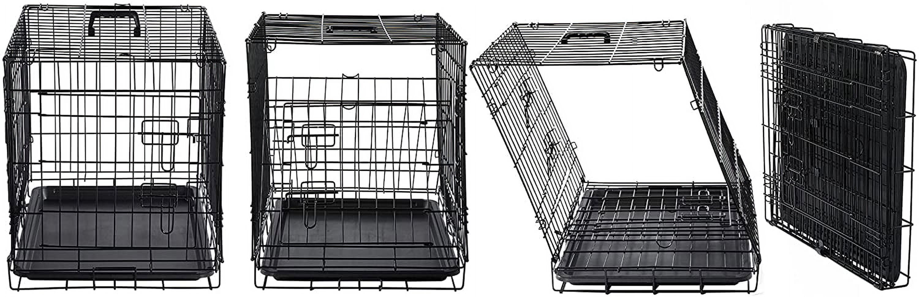 Double Door Dog Crate for Small Dogs with Cover and Tray, Collapsible Metal Kennel for Indoor Outdoor Transport