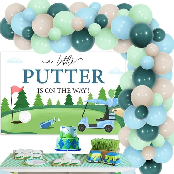 Kreatwow Golf Baby Shower Decoration for Boy Vintage A Little Putter Is On The Way Backdrop Golf Theme Party Balloons Garland Sports Golf Theme Party Decoration for Putters Gender Reveal Baby Shower