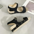 thumbnail image 5 of Comfortable Sandals for Women Women's Fashion Casual Spring And Summer Style Solid Color Flower Breathable Round Toe Open Toe One-Line Buckle Thick Bottom Wedge Heel Sandals Black, 5 of 7