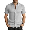 thumbnail image 3 of Bxsruta Men's Casual Short Sleeve Button Down Shirt Textured Striped Wrinkle Free Breathable Stretch for Daily Outdoor, 3 of 7