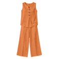 thumbnail image 7 of IUYRTFE Women's V-Neck Sleeveless Button Front Top and Wide Leg Pants Set Casual Summer Two Piece Outfit with Pockets, 7 of 7