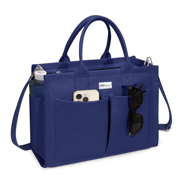 Bolsa de tela resistente con diseño superior para mujer, color azul marino