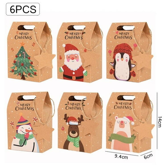 Boîte-cadeau de bonbons joyeux Noël avec étiquette sacs d‘emballage de strass en papier kraft fête de Noël décoration de la maison nouvel an 2023 6 pièces 2024