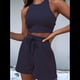 thumbnail image 4 of Conjuntos de Verano para Mujer, Conjunto Informal de 2 Piezas con Top Corto y Pantalones Cortos de Punto Gofre, Ropa de Dormir, Azul Marino, Talla M, 4 of 8