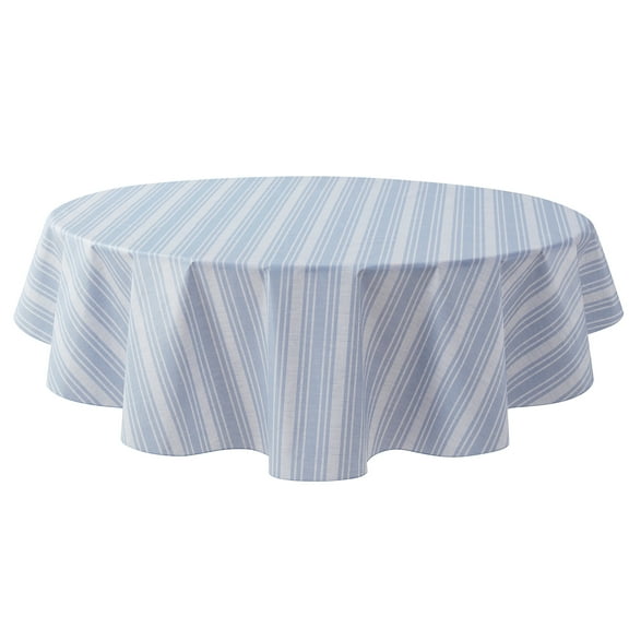 Mainstays PEVA Everyday, Indoor & Outdoor Tablecloth 70" Round, Saville Blue Stripe