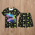 thumbnail image 2 of CAIVO Kids Girls Summer Outfit Sets Dinosaur Print Shorts And O-Neck Short Sleeve Tops Casual Wear Soft Breathable Fabric Leisure Clothes Sets, 2 of 3