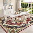 thumbnail image 6 of 8x10ft Washable Area Rug For Living Room  Vintage Boho Floral Medallion Non-slip Low Pile Indoor Carpet Bedroom Dining Home Office(red Black), 6 of 7