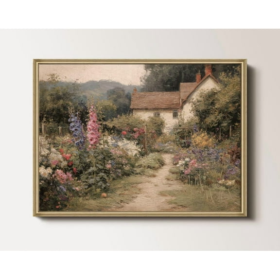 Miluva Romantic Cottage Garden Art Print Vintage Garden Path Floral English Cottage Wall Art Printable Country Landscape Decor 173 ,Decor For Living Room Bedroom, 8x12 UNFRAMED