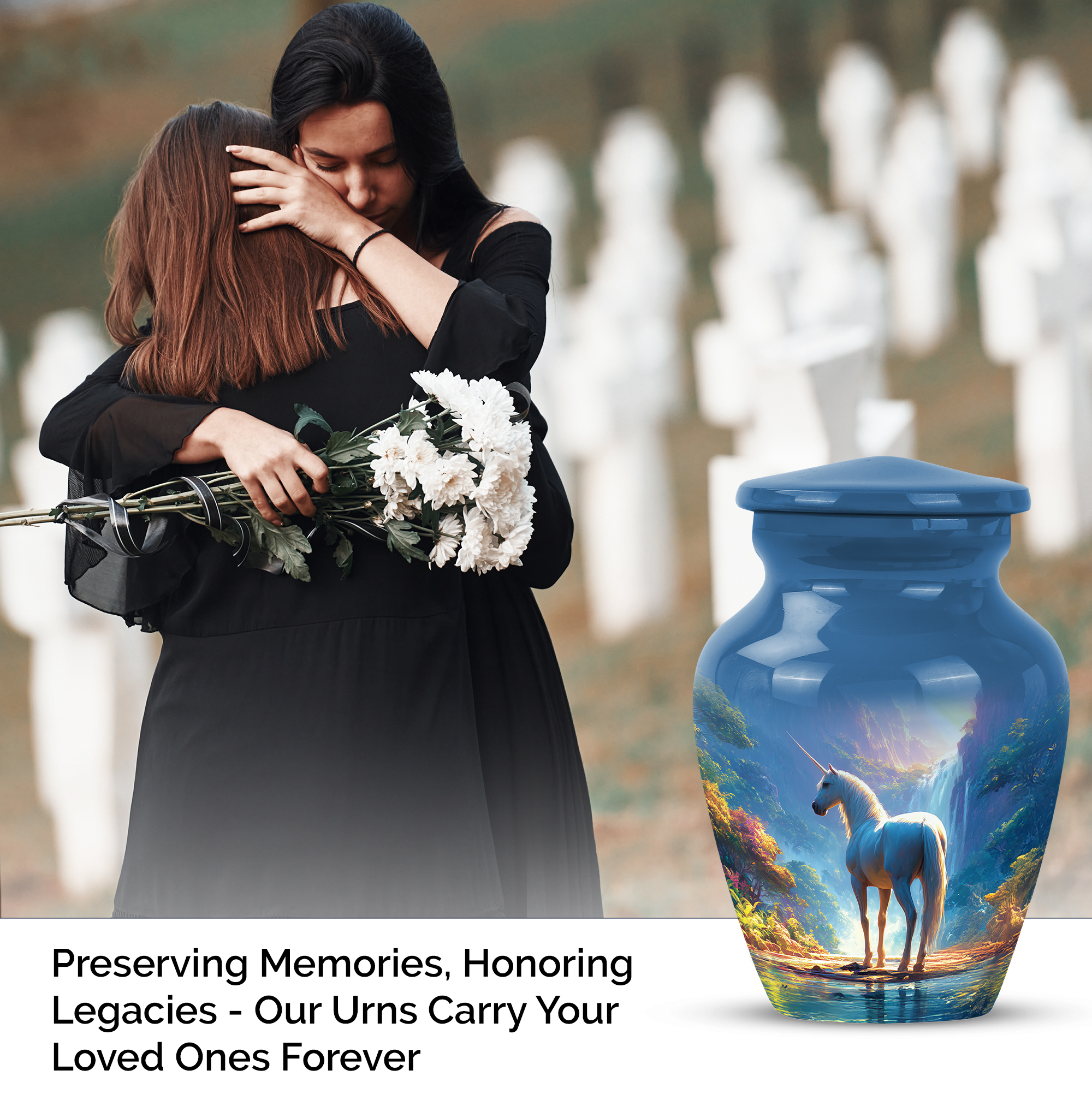 Unicorn Funeral Urns For Adult Female - 1 Large Decorative Urns For Human Ashes Adult Male Dad, Blue Cremation Urn For Human Ashes For Man - 10 Inch, 4 Small Keepsake Urn For Mom, 3 Inch
