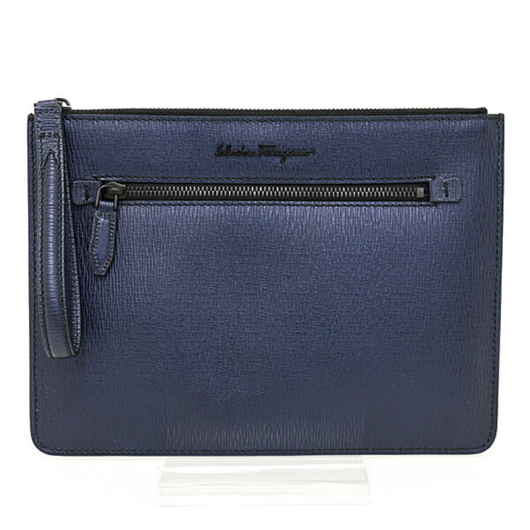 Salvatore Ferragamo - Navy Pebble Calf Salvatore Ferragamo Navy Blue Pebble Calf Leather Large  main image 3