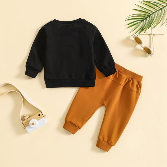 Vedolay Boys Fall Pants Set Boys Outfits Fall Long Sleeve Top and Pants Set Cute Funny Boy Clothing Sets,Black 6-12 Months