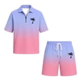 thumbnail image 4 of Men Shorts Outfit Gradient Ombre Waffle Knit 2 Piece Set,Zip Polo With Los Angeles Letter Print & Drawstring Purple XXL, 4 of 4