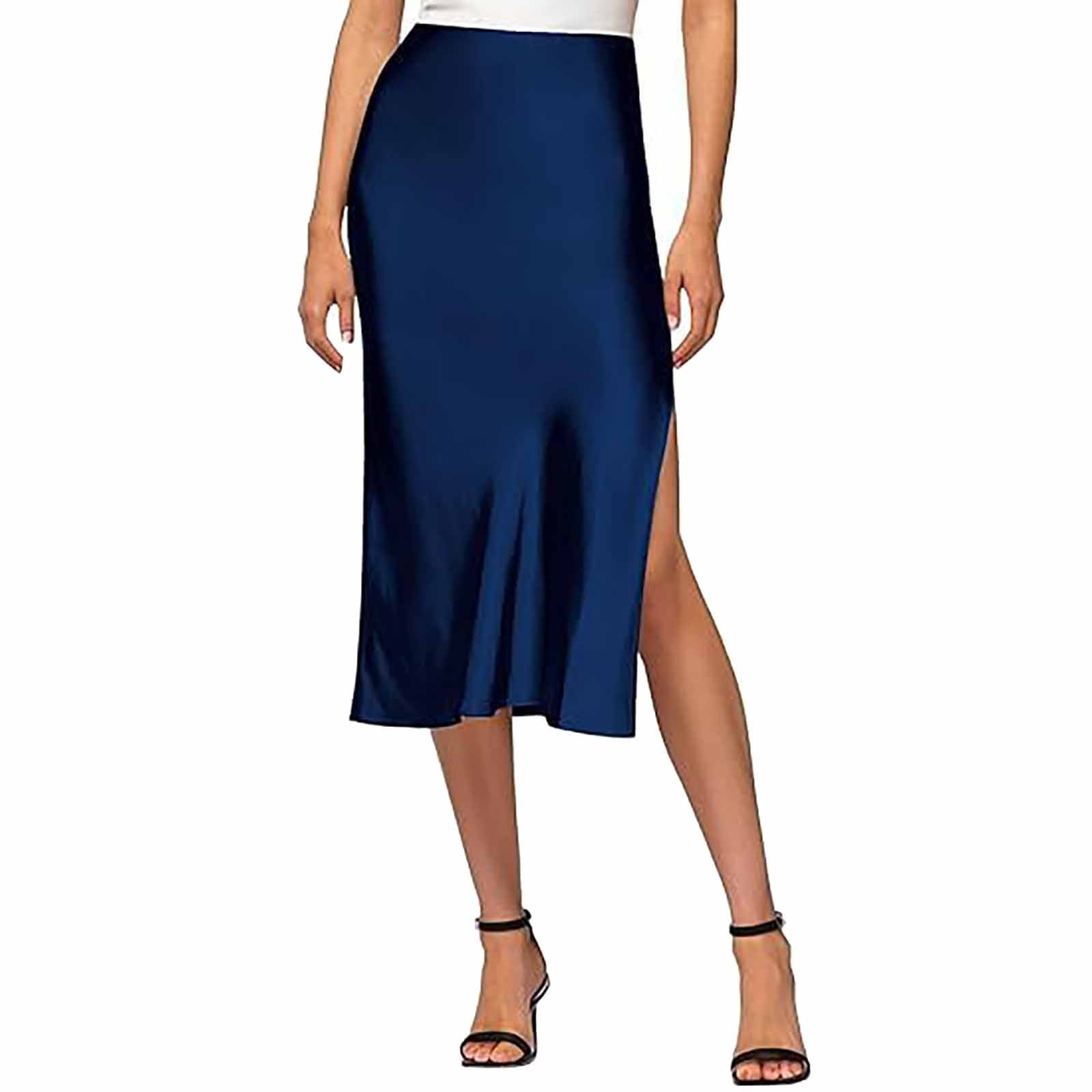 RYKJLWY Skirts for Women Womens Satin Silk High Waist Slit Midi