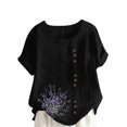 thumbnail image 5 of QUNYINEY Floral Women Shirts Casual Short Sleeve Crew Neck Tops Loose Pullover Cotton Linen Button Summer Women's Tops, 5 of 5