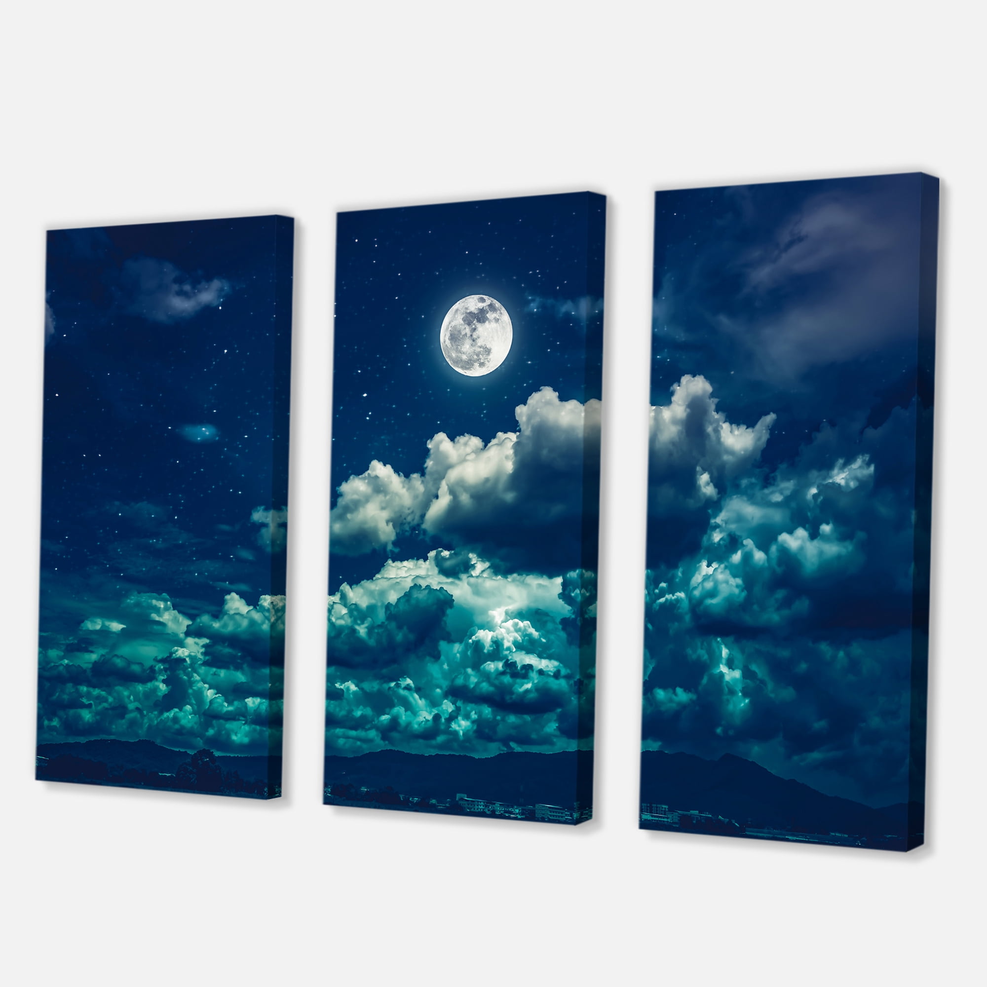 Designart ' Full Moon Night in Cloudy Sky II ' Nautical & Coastal Canvas Wall Art Print