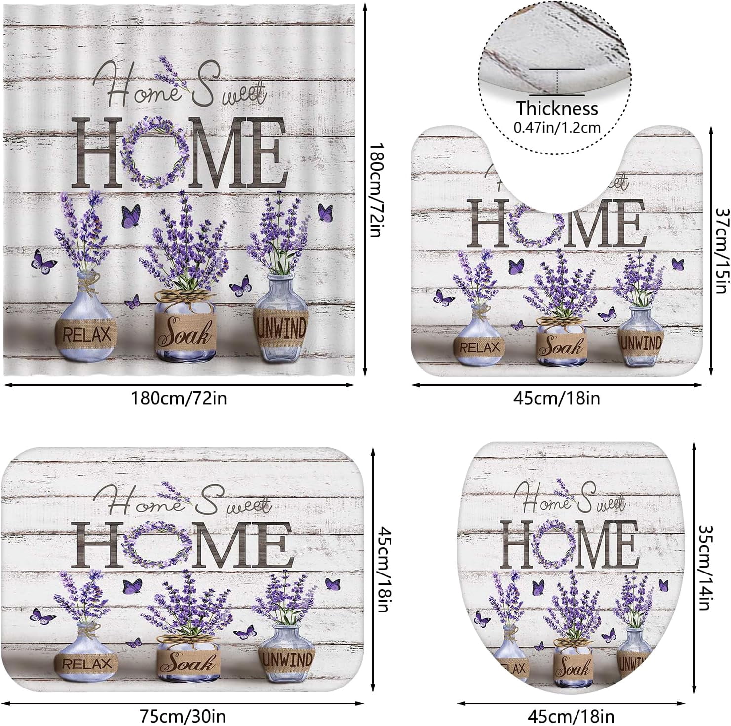 4PCS Farmhouse Shower Curtain Sets for Bathroom, Green Eucalyptus Rustic Bathroom Set with Shower Curtain and Rugs, Country Style Home Sweet Home Vintage Bathroom Decor Accessories