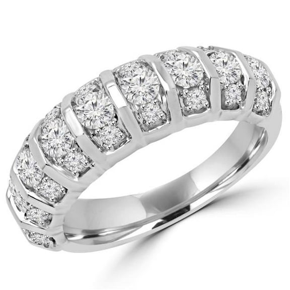 MDR140127-8.25 1.05 CTW Antique Vintage Round Diamond Anniversary Wedding Band Ring in 14K White Gold - Size 8.25