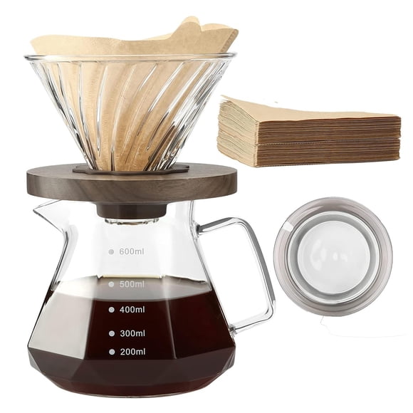 Lalord - Cafetera para verter sobre café, jarra de vidrio de borosilicato de 20 onzas con 100 filtro