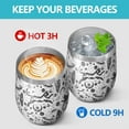 thumbnail image 4 of 12oz Stemless Wine Tumblers White Planet Cat Feather Pattern Vacuum Insulated Stainless Steel Travel Tumbler Cups Mug with Lid and Straw for Champaign,Cocktail,Beer with Cleaning Brush, 4 of 5