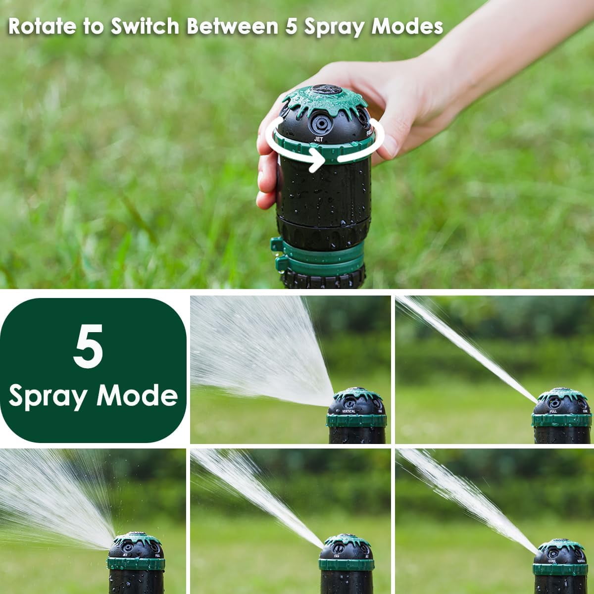 FANHAO Heavy Duty Gear Drive Lawn Sprinkler for Garden Irrigation with Spike Base, 5 Spray Patterns, 360° Rotating Water Sprinkler,