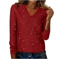 thumbnail image 3 of VKOYWKM Sequin Velvet Tops for Women Vintage V Neck Long Sleeve Shirts Soft Comfy Velour Blouses Evening Patry Contert Blouse, 3 of 10